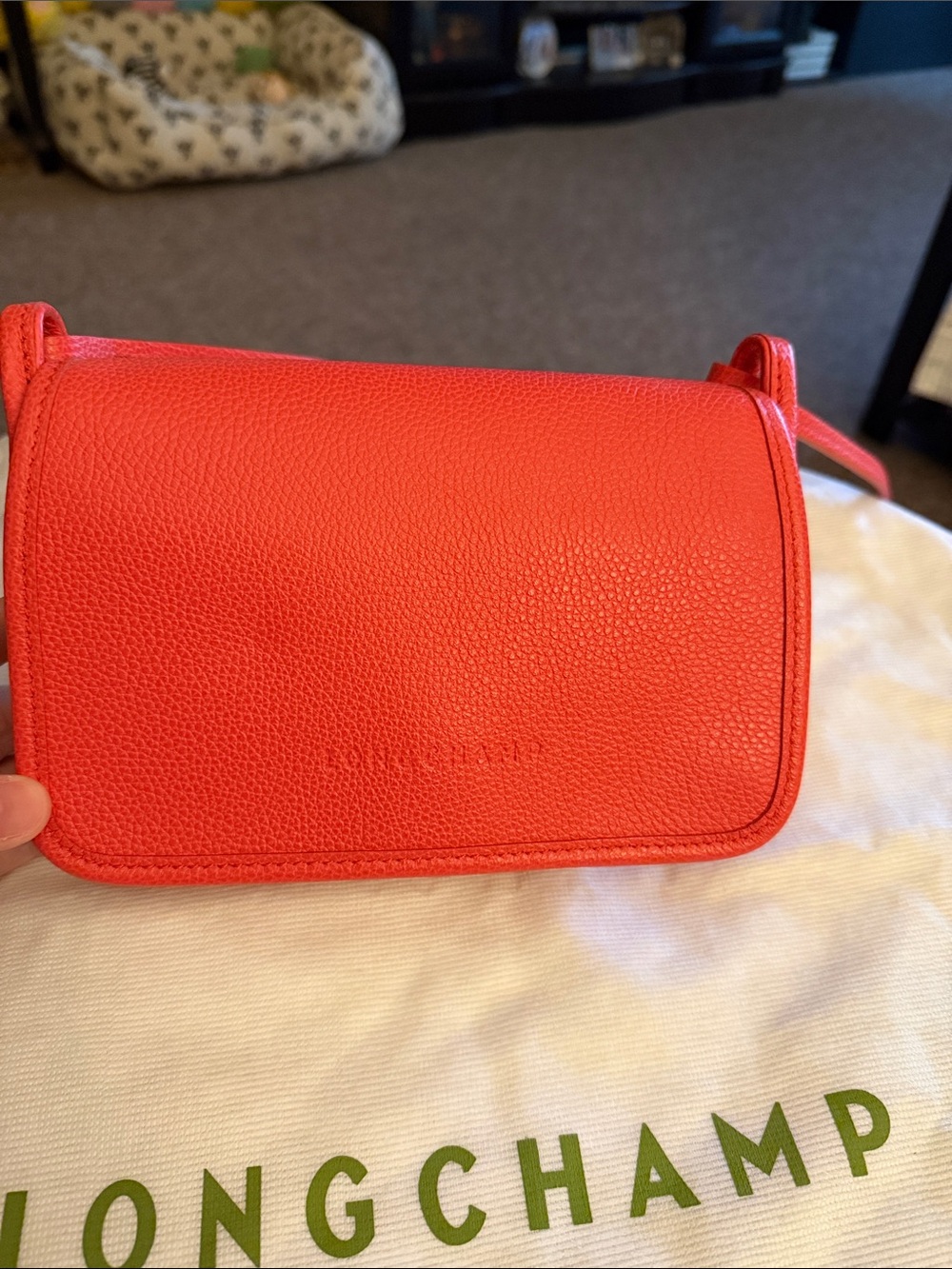 Longchamp Le Foulonné Orange Leather Crossbody Bag